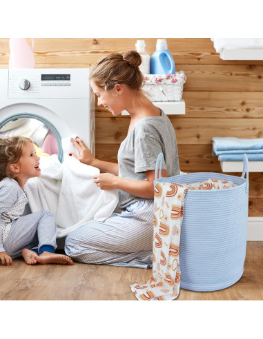 Cesta de Almacenamiento de Cuerda de Algodón XUANGUO 58L Azul Claro