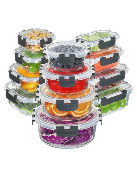Juego de 24 Contenedores de Almacenamiento de Vidrio BAYZZ