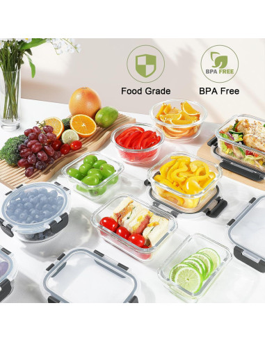 Juego de 24 Contenedores de Almacenamiento de Vidrio BAYZZ