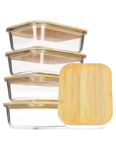 Vtopmart 5 Contenedores de Vidrio 1L con Tapas de Bambú