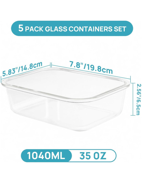 Vtopmart 5 Contenedores de Vidrio 1L con Tapas de Bambú