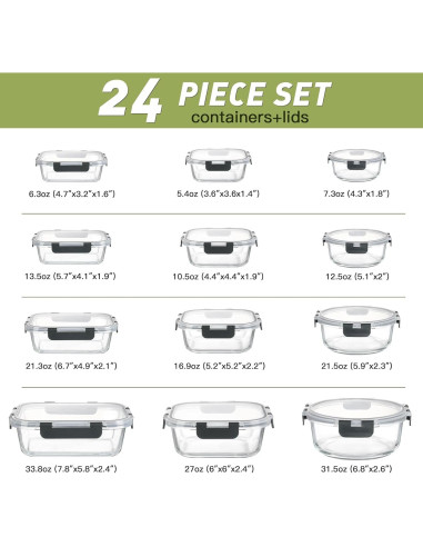 Juego de 24 Contenedores de Almacenamiento de Vidrio BAYZZ