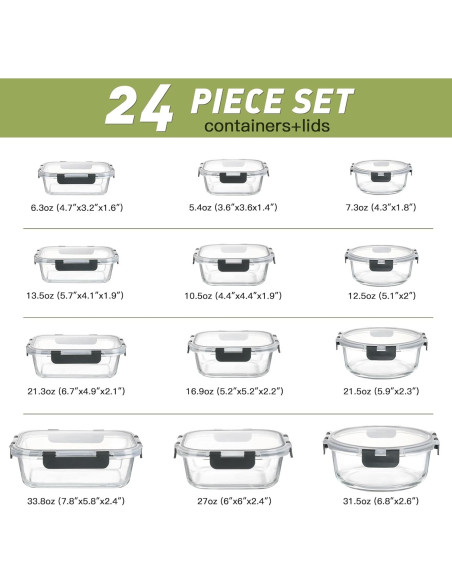 Juego de 24 Contenedores de Almacenamiento de Vidrio BAYZZ