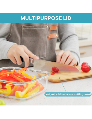 Vtopmart 5 Contenedores de Vidrio 1L con Tapas de Bambú