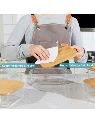 Vtopmart 5 Contenedores de Vidrio 1L con Tapas de Bambú