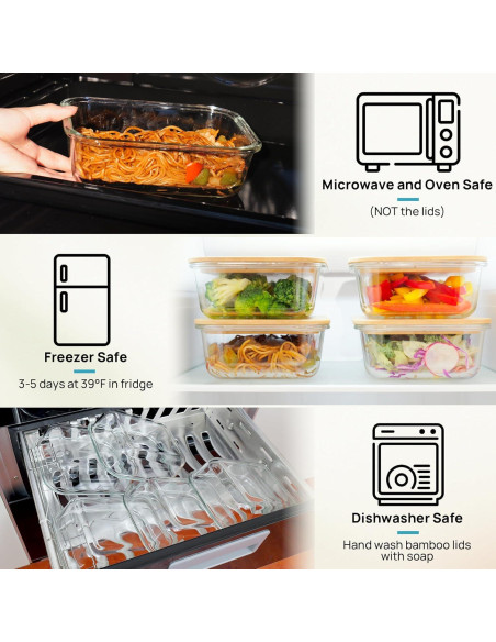 Vtopmart 5 Contenedores de Vidrio 1L con Tapas de Bambú