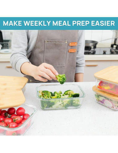 Vtopmart 5 Contenedores de Vidrio 1L con Tapas de Bambú