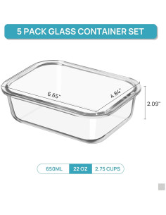 Vtopmart 5 Pack Contenedores de Vidrio 650ml A Prueba de Aire 2