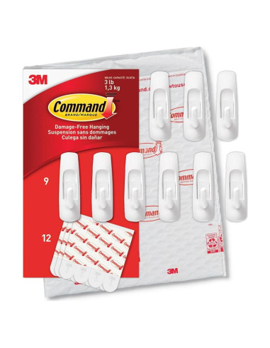 Ganchos de Pared Command Medianos Blancos - 9 Ganchos, 12 Tiras