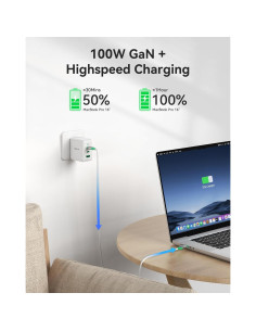 Cargador USB C 100W C-Smartlink Plegable Rápido 3 Puertos 2