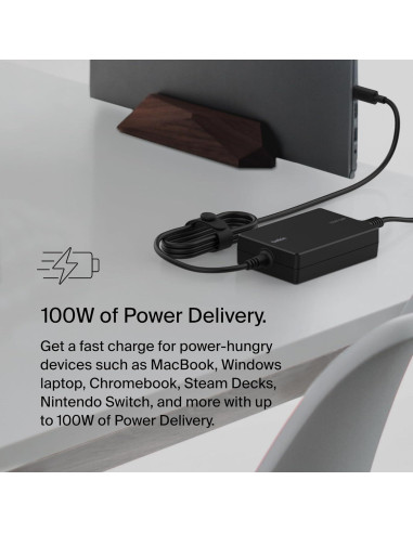 Adaptador de corriente Belkin 100W USB-C GaN con cable 2.4m