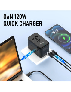 Adaptador de Viaje Universal 120W VYLEE con 4 USB-C y AC 2