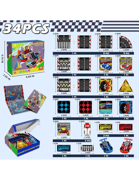 Juego de Pistas Magnéticas Magna Tiles con 2 Coches - 16.24x6.10cm