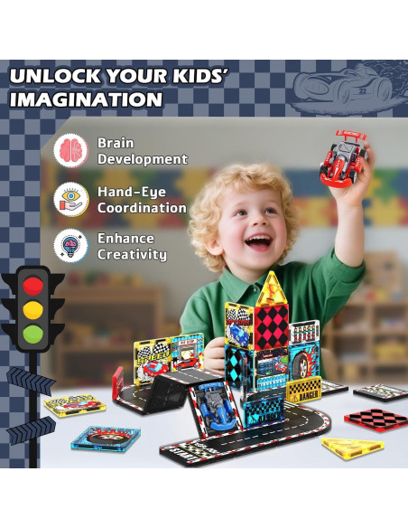 Juego de Pistas Magnéticas Magna Tiles con 2 Coches - 16.24x6.10cm
