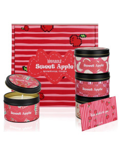 Juego de 4 Velas Aromáticas Manzana HUANXI 32oz Cera Soja