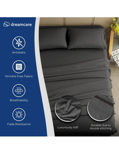 Juego de Sábanas Dreamcare Reina Microfibra 4 Piezas Gris