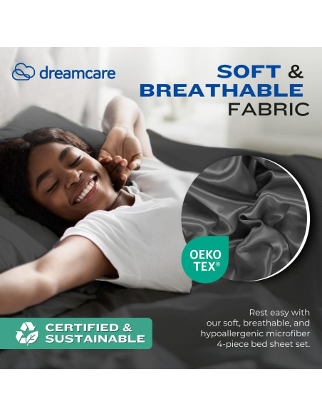 Juego de Sábanas Dreamcare Reina Microfibra 4 Piezas Gris