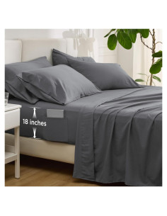 Juego de Sábanas 6 Piezas Bedsure Queen Gris Ajuste Profundo