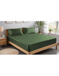 Sábana Ajustable Linenwalas Viscosa de Bambú Queen Verde Aguacate 2