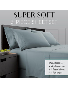 Juego de Sábanas Queen Danjor Linens 6 Piezas Microfibra Azul 2