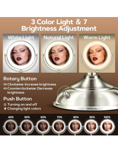 Espejo de Maquillaje MOMOKUBA 20X con Luz Ajustable y 3 Colores 2