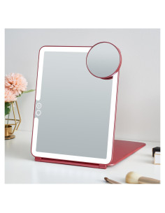 Espejo de Maquillaje LED Mocado 18x23 cm Plegable Rojo Vino
