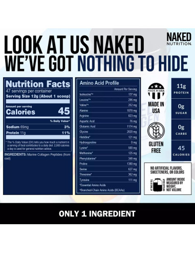 Colágeno Marino NAKED Pétidos en Polvo 0.57kg - Sin Sabor