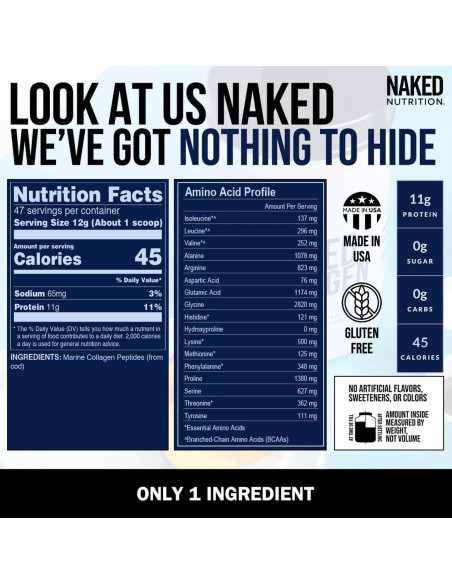 Colágeno Marino NAKED Pétidos en Polvo 0.57kg - Sin Sabor