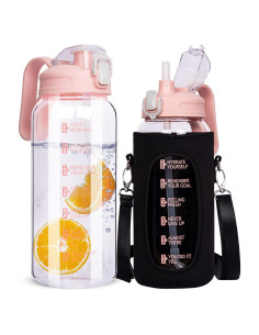 Botella de Agua de Vidrio DEARRAY 2L Motivacional con Pajilla