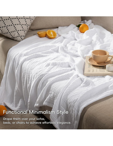 Manta de Muselina PHF 100% Algodón King 274x229 cm Blanca