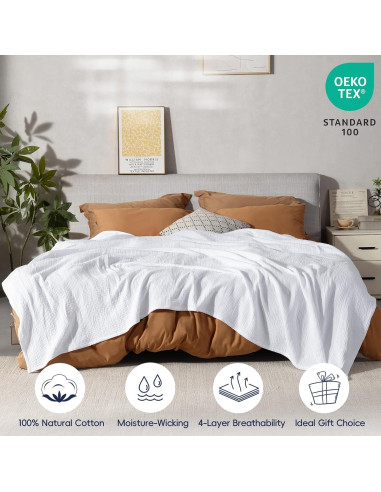 Manta de Muselina PHF 100% Algodón King 274x229 cm Blanca