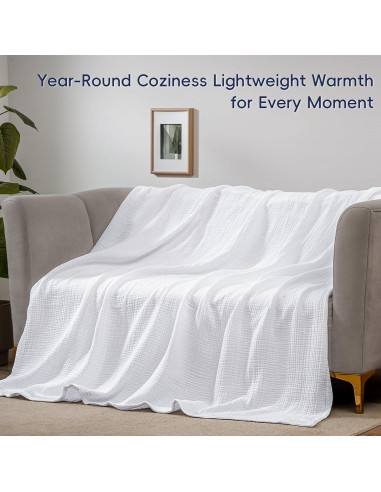 Manta de Muselina PHF 100% Algodón King 274x229 cm Blanca