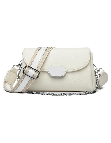Bolsa Cruzada Eslcorri de Cuero para Mujeres - Blanco - 24.9x13x9.9 cm