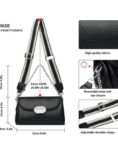 Bolsa Cruzada Eslcorri de Cuero para Mujeres - Blanco - 24.9x13x9.9 cm