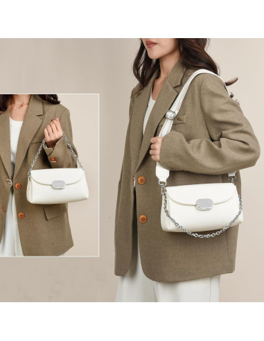 Bolsa Cruzada Eslcorri de Cuero para Mujeres - Blanco - 24.9x13x9.9 cm