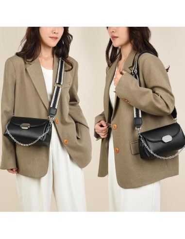 Bolsa Cruzada Eslcorri de Cuero para Mujeres - Blanco - 24.9x13x9.9 cm