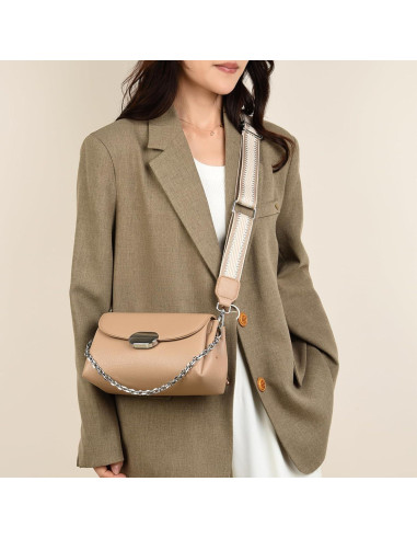 Bolsa Cruzada Eslcorri de Cuero para Mujeres - Blanco - 24.9x13x9.9 cm