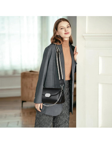 Bolsa Cruzada Eslcorri de Cuero para Mujeres - Blanco - 24.9x13x9.9 cm