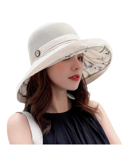 Sombrero de Pesca Plegable UV UPF 50+ para Mujeres Beige