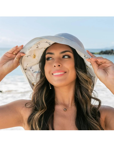 Sombrero de Pesca Plegable UV UPF 50+ para Mujeres Beige