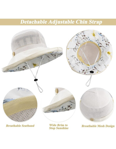 Sombrero de Pesca Plegable UV UPF 50+ para Mujeres Beige