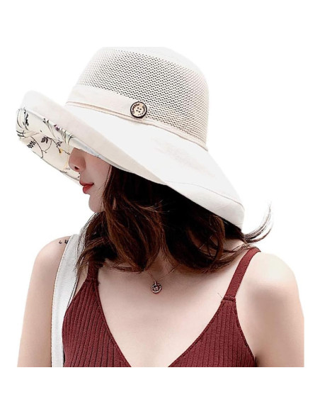 Sombrero de Pesca Plegable UV UPF 50+ para Mujeres Beige