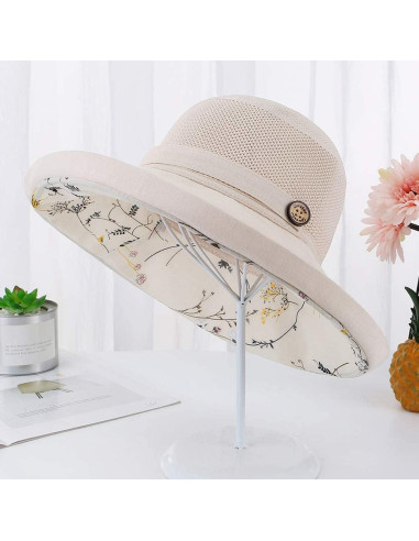 Sombrero de Pesca Plegable UV UPF 50+ para Mujeres Beige