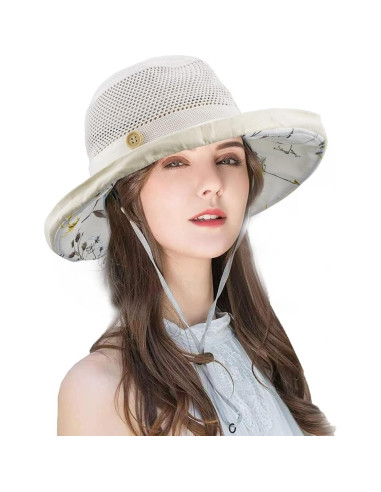 Sombrero de Pesca Plegable UV UPF 50+ para Mujeres Beige