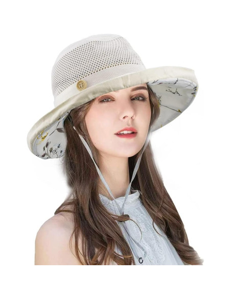 Sombrero de Pesca Plegable UV UPF 50+ para Mujeres Beige