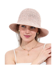 Sombrero de Paja para Mujer Plegable UV UPF 50+ Rosa 2