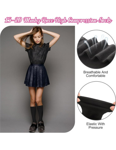 4 Pares de Calcetines de Compresión Niños 15-20 mmHg Multicolor