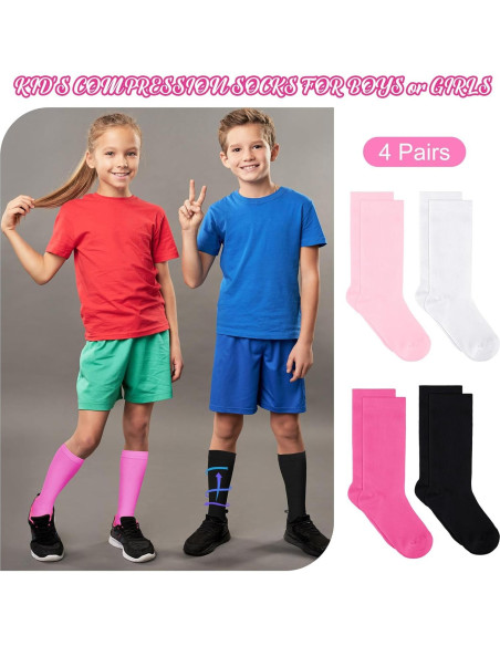 4 Pares de Calcetines de Compresión Niños 15-20 mmHg Multicolor