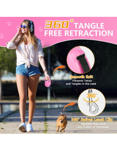 Correa de Perro Retráctil Makife 4.88m para Perros hasta 35kg - Rosa 2