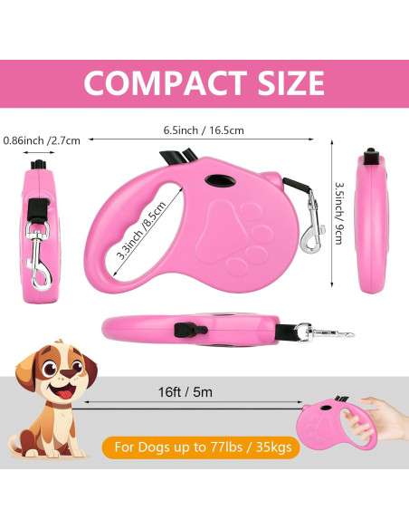 Correa de Perro Retráctil Makife 4.88m para Perros hasta 35kg - Rosa